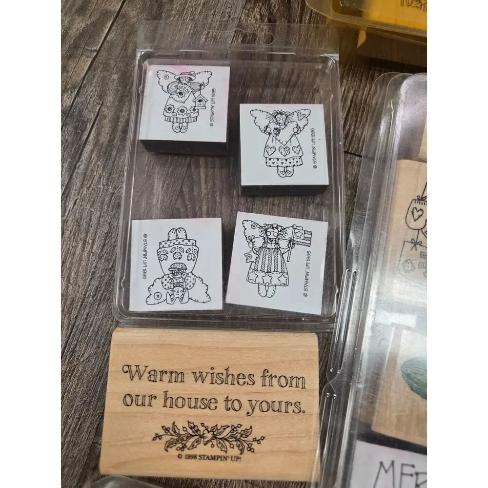Stampin' Up Vintage Christmas Wooden Block Rubber Ink Stamps 1990s Lot of 70+